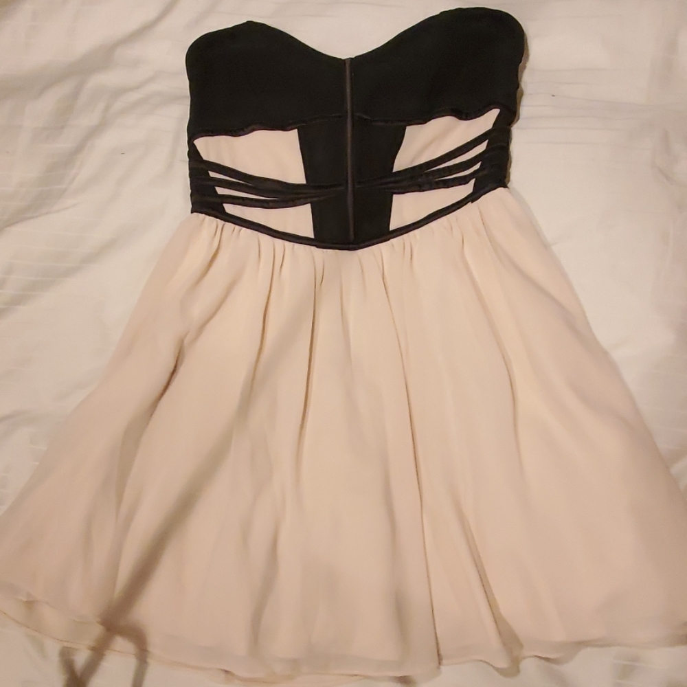 Black and Cream Strapless Dress